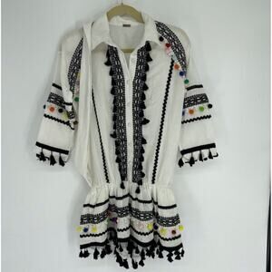 Dodo Bar Or Pas Pour Toi Women Dress Small PomPom White Embroidered